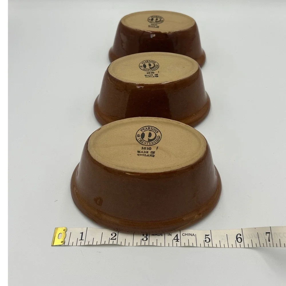 Pearsons of Chesterfield 1810‎ Brown Stoneware Oval Ramekin Set of 3 England